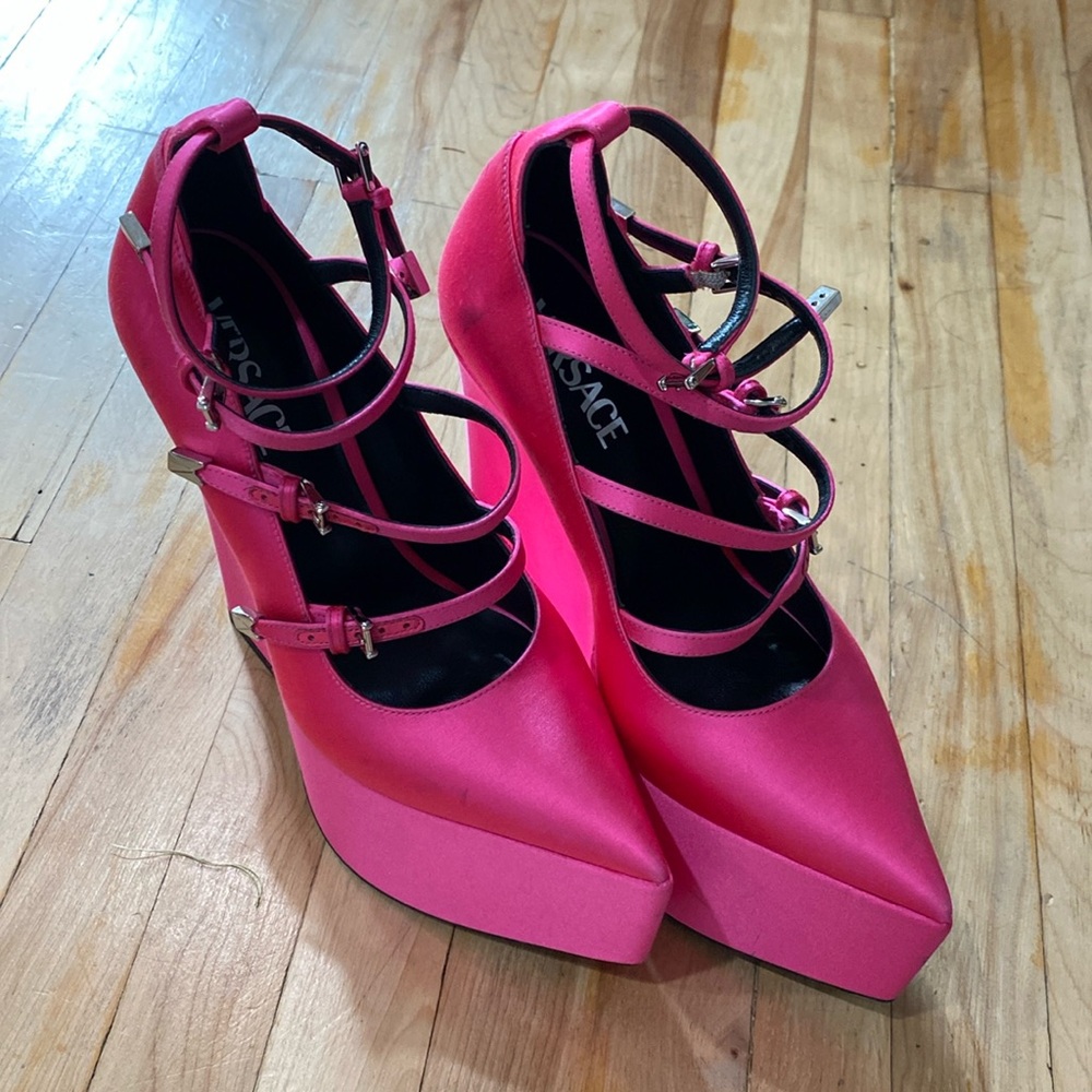 Versace Tempest Hot Pink Satin Platform Shoes